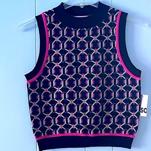 Geometric Sweater Vest - Black and Pink with Lime
